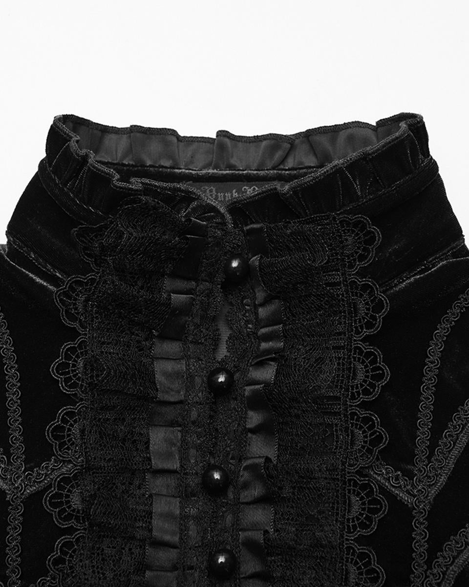 WT-1021TCF Womens Elegant Gothic Velvet & Pleated Lace Blouse Top