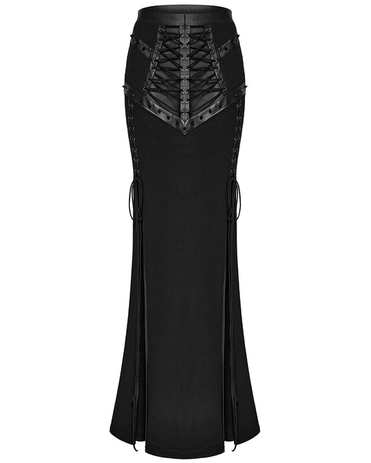 WQ-696BQF-BKF Daily Life Long Gothic Techwear Side-Split Lacing Maxi Skirt