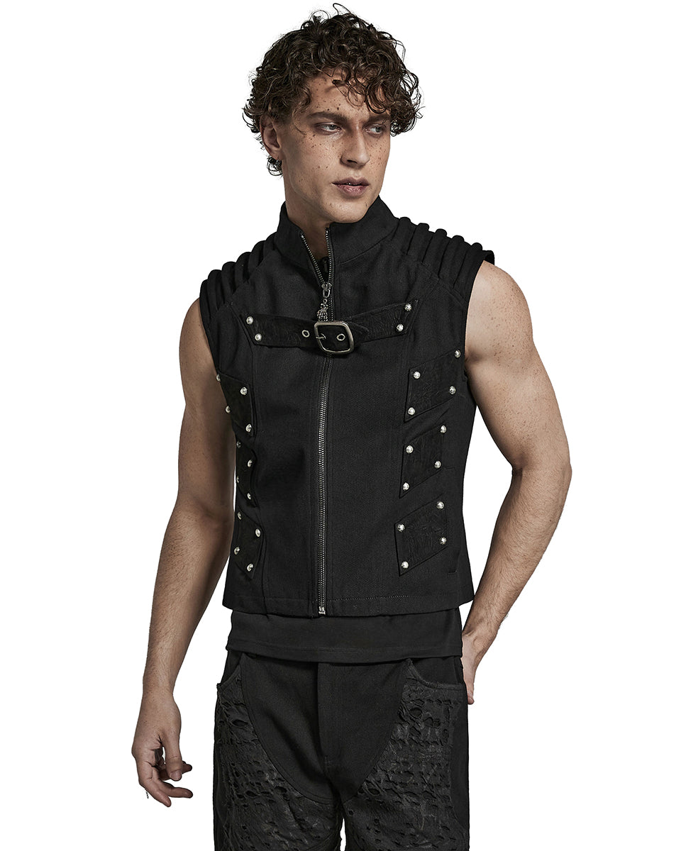 PR-Y1473-BKM Mens Doomsday Gothic Apocalypse Studded Waistcoat Vest