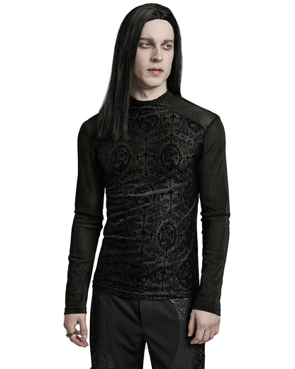 WT-907TCM-BKM Mens Gothic Skull Cameo Mesh Long Sleeve Tee