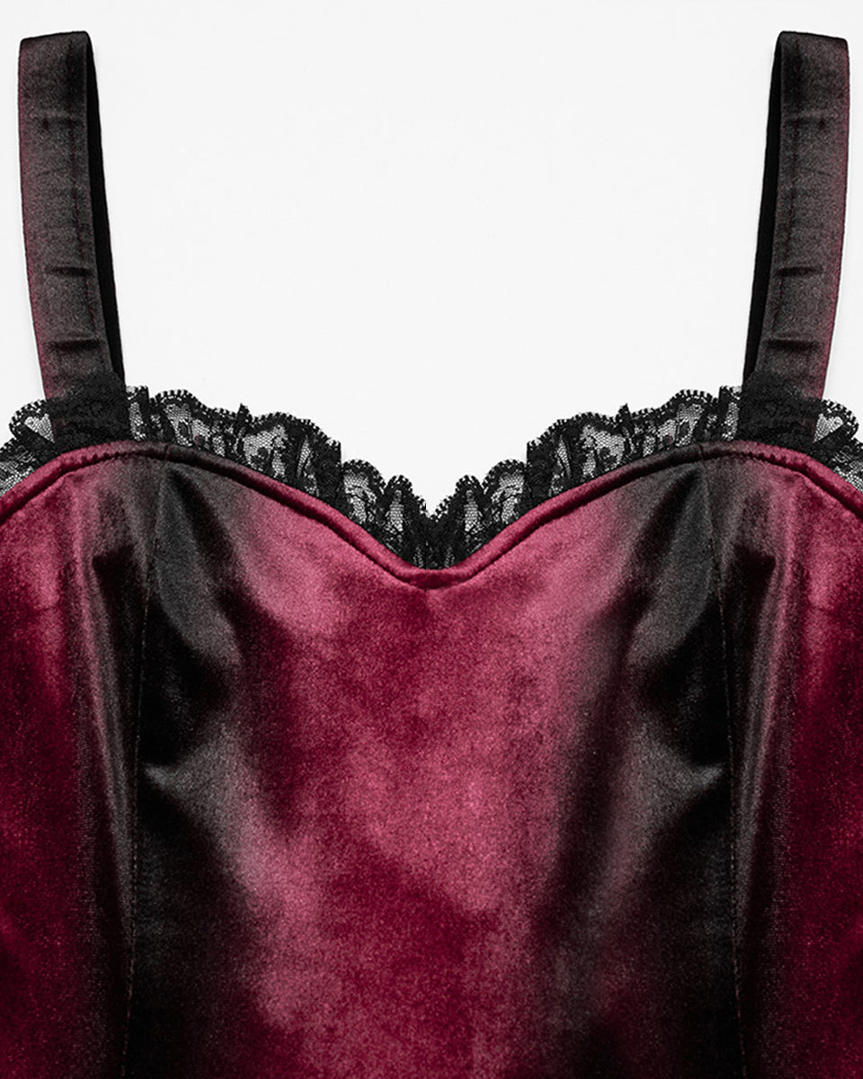 OQ-780DQF-RDF Daily Life Gothic Gradient Velvet Mini Dress - Red & Black