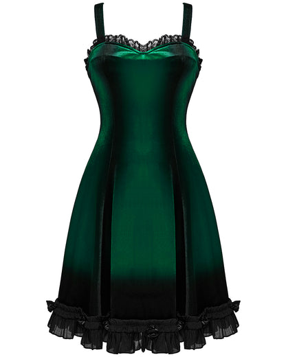 OQ-780DQF-GRF Daily Life Gothic Gradient Velvet Mini Dress - Green & Black