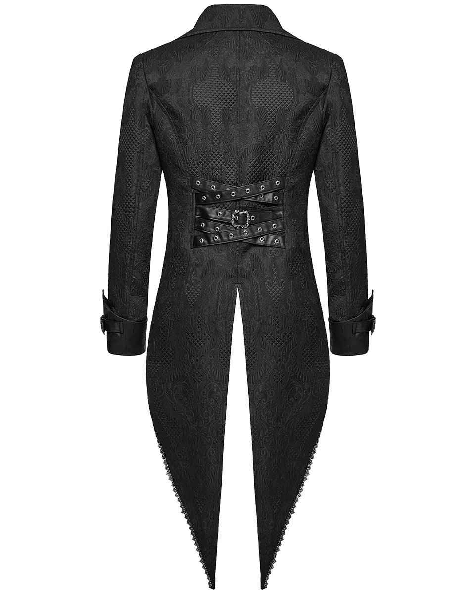 WY-1773XCM-BKM Mens Gothic Steampunk Embellished Jacquard Tail Coat Jacket