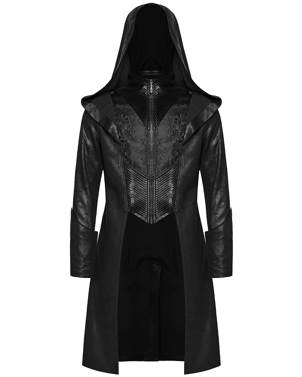 WY-1695XCM-BKM Mens Cyberpunk Apocalptic Gothic Hooded Techwear Coat