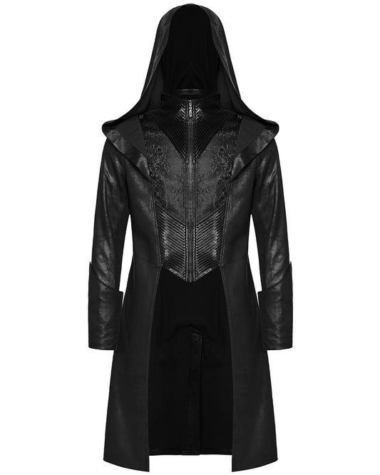 WY-1695XCM-BKM Mens Cyberpunk Apocalptic Gothic Hooded Techwear Coat