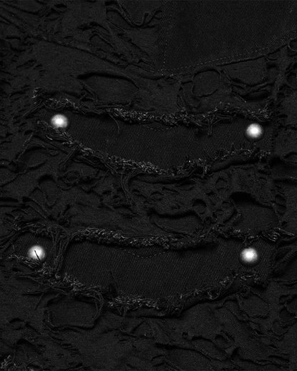 WK-733XDM-BKM Mens Apocalyptic Punk Studded & Shredded Cutoff Shorts