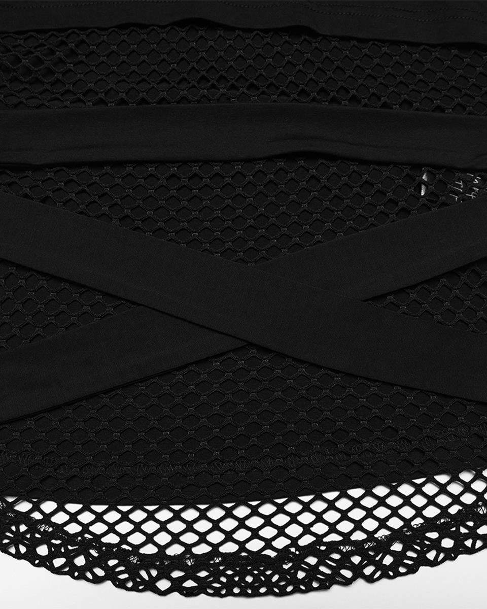 PR-OT-1084TDF-BKF Daily Life Womens Gothic Wasteland Fishnet Contrast Hooded Vest Top