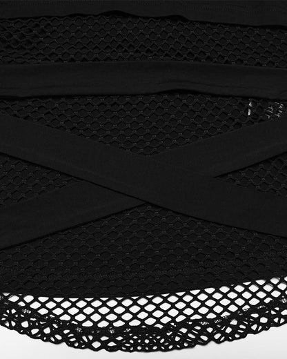 PR-OT-1084TDF-BKF Daily Life Womens Gothic Wasteland Fishnet Contrast Hooded Vest Top