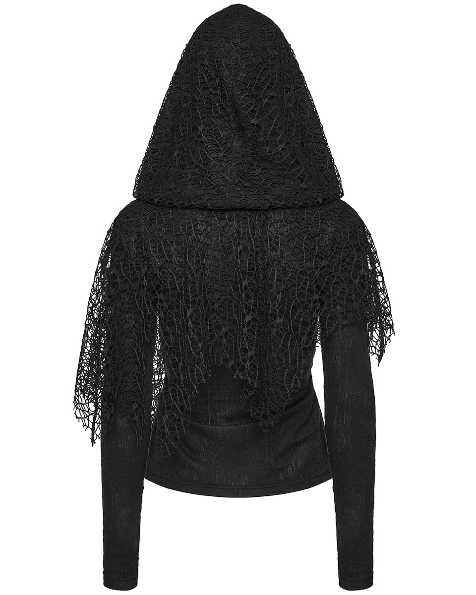 WT-1035TCF Womens Apocalyptic Wasteland Gothic Hooded Mesh Shawl Top
