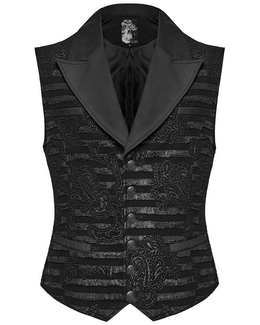 WY-1621MJM-BKM Mens Dark Gothic Striped Paisley Waistcoat Vest