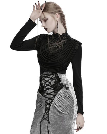 OT-988TCF Daily Life Womens Elegant Gothic Swing Collar Lace Inset Top