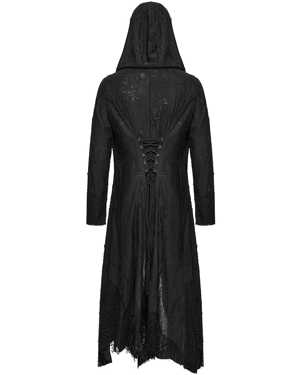 WY-1795XCM-BKM Mens Apocalyptic Gothic Broken Knit Hooded Piercing Cloak Jacket