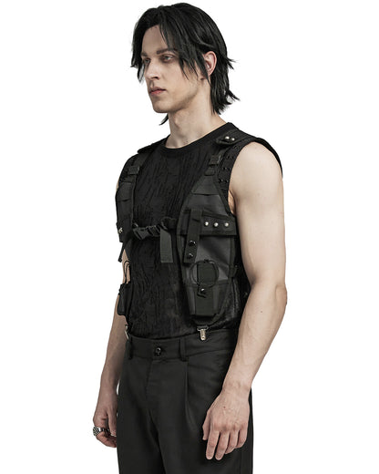 WS-633BDM-BKM Mens Apocalyptic Wasteland Punk Tactical Utility Harness Top