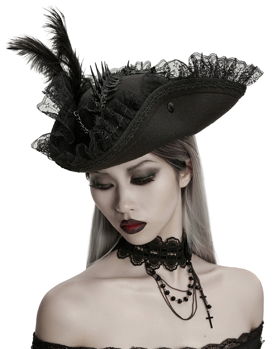 WS-820MZ Unisex Gothic Dragon Spine Feathered Tricorn Hat