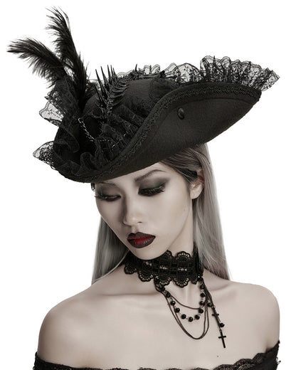 WS-820MZ Unisex Gothic Dragon Spine Feathered Tricorn Hat