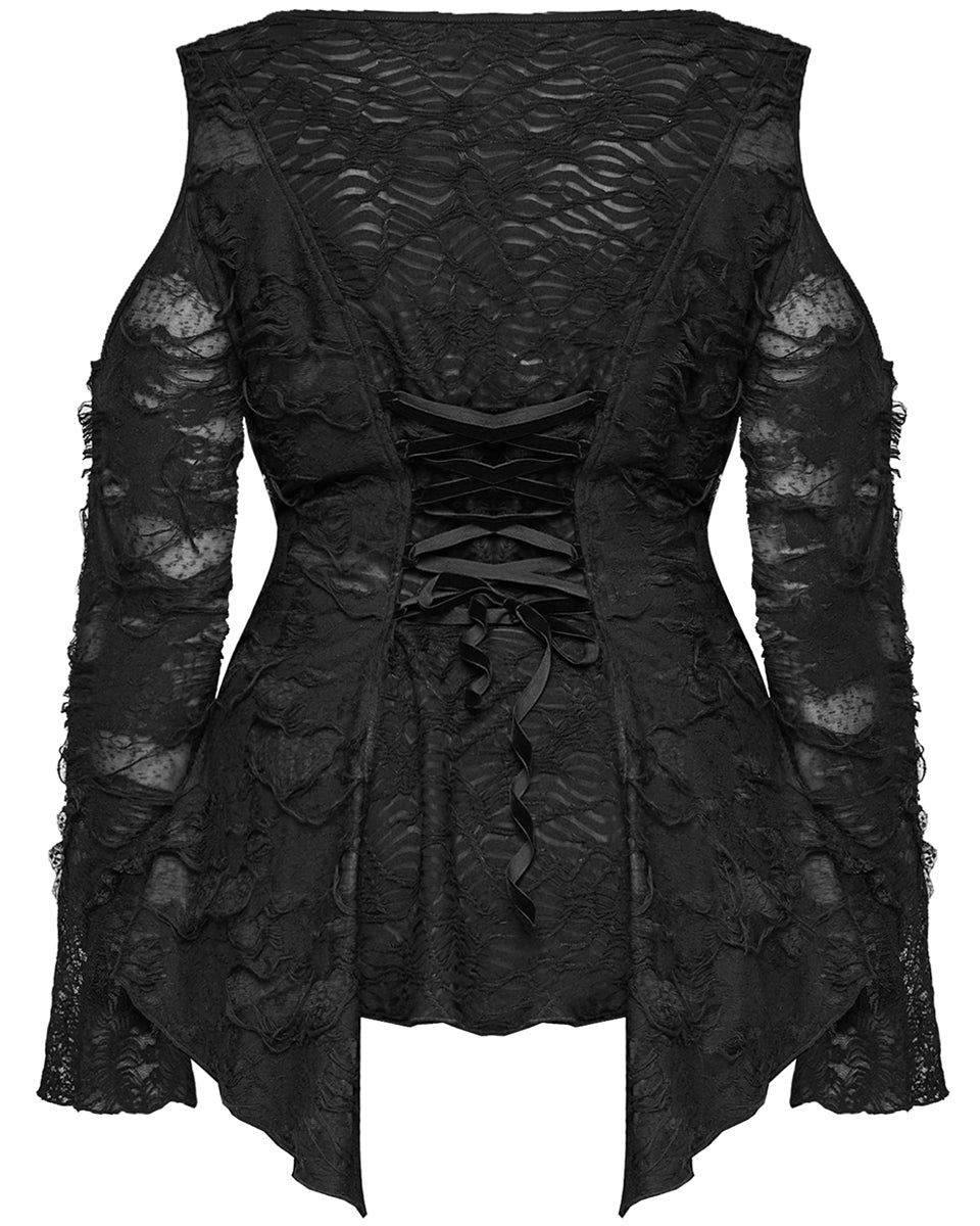 PR-DT-796TCF-BKF Plus Size Womens Apocalyptic Gothic Lace-Up Tunic Top