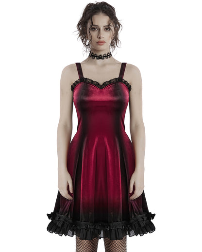 OQ-780DQF-RDF Daily Life Gothic Gradient Velvet Mini Dress - Red & Black