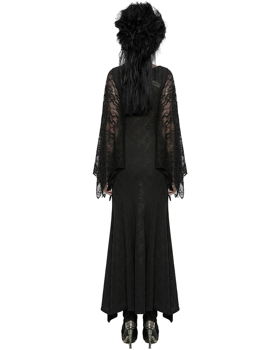 WQ-746LQF Womens Gothic Lace Batwing Caped Maxi Dress