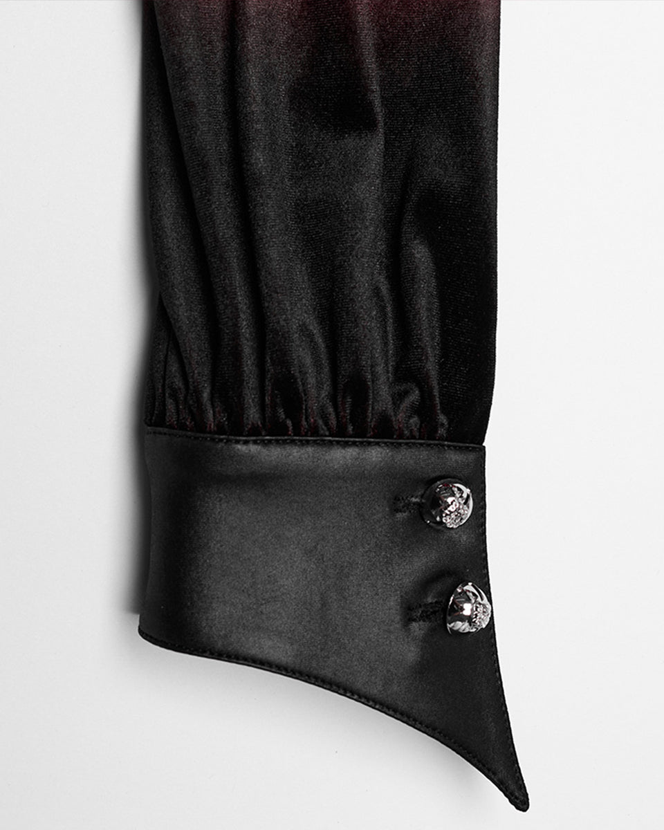OY-1697DQF-RDF Daily Life Gothic Gradient Velvet Bat Collar Blouse Top - Red & Black
