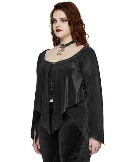 DY-1624XDF Plus Size Womens Gothic Layered Velvet & Mesh Tunic Top - Black