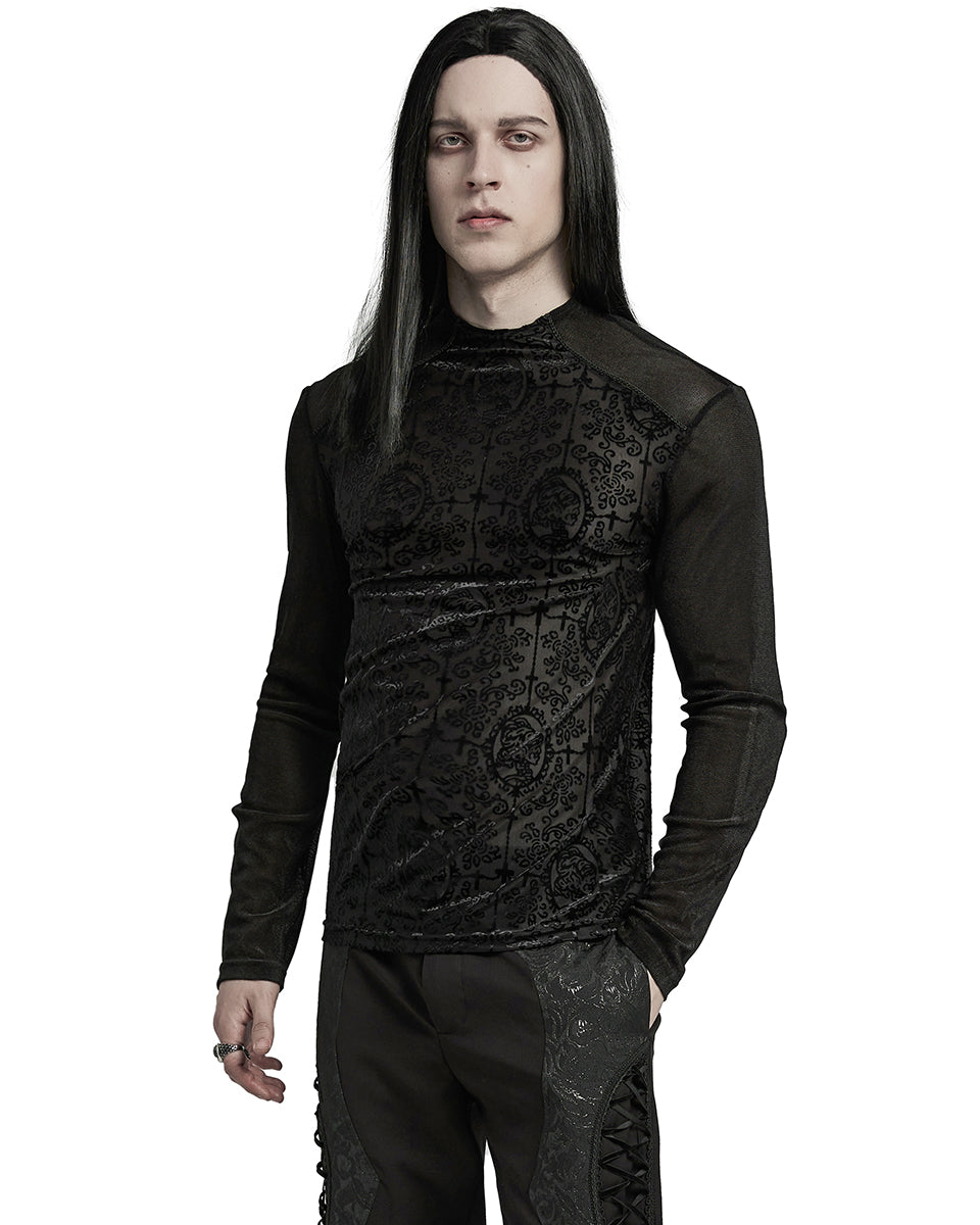 WT-907TCM-BKM Mens Gothic Skull Cameo Mesh Long Sleeve Tee