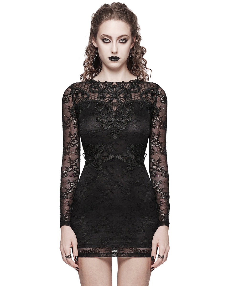 WQ-698LQF-BKF Daily Life Elegant Gothic Lace Applique Mini Dress