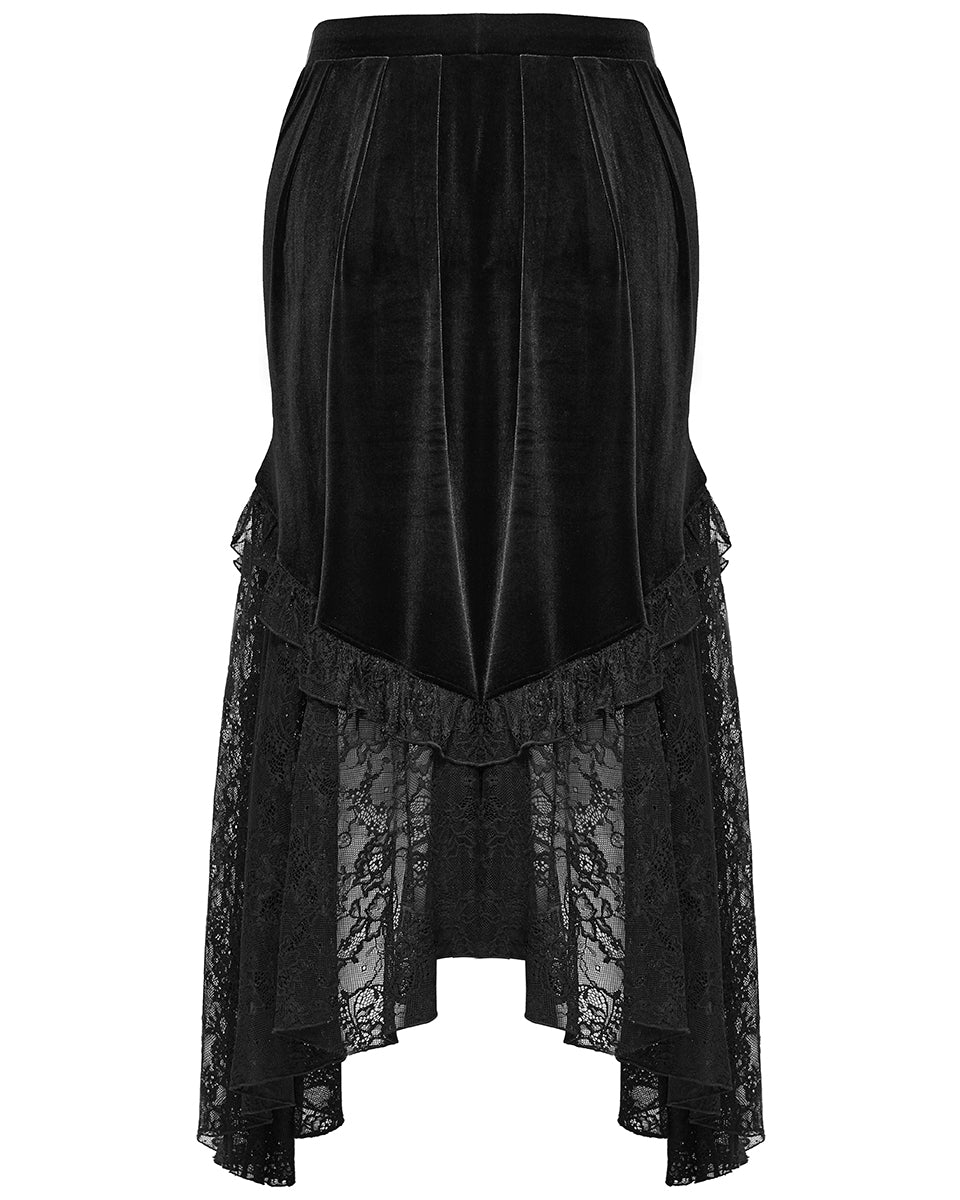 DQ-728BQF Plus Size Womens Long Gothic Velvet & Lace Ruffle Maxi Skirt