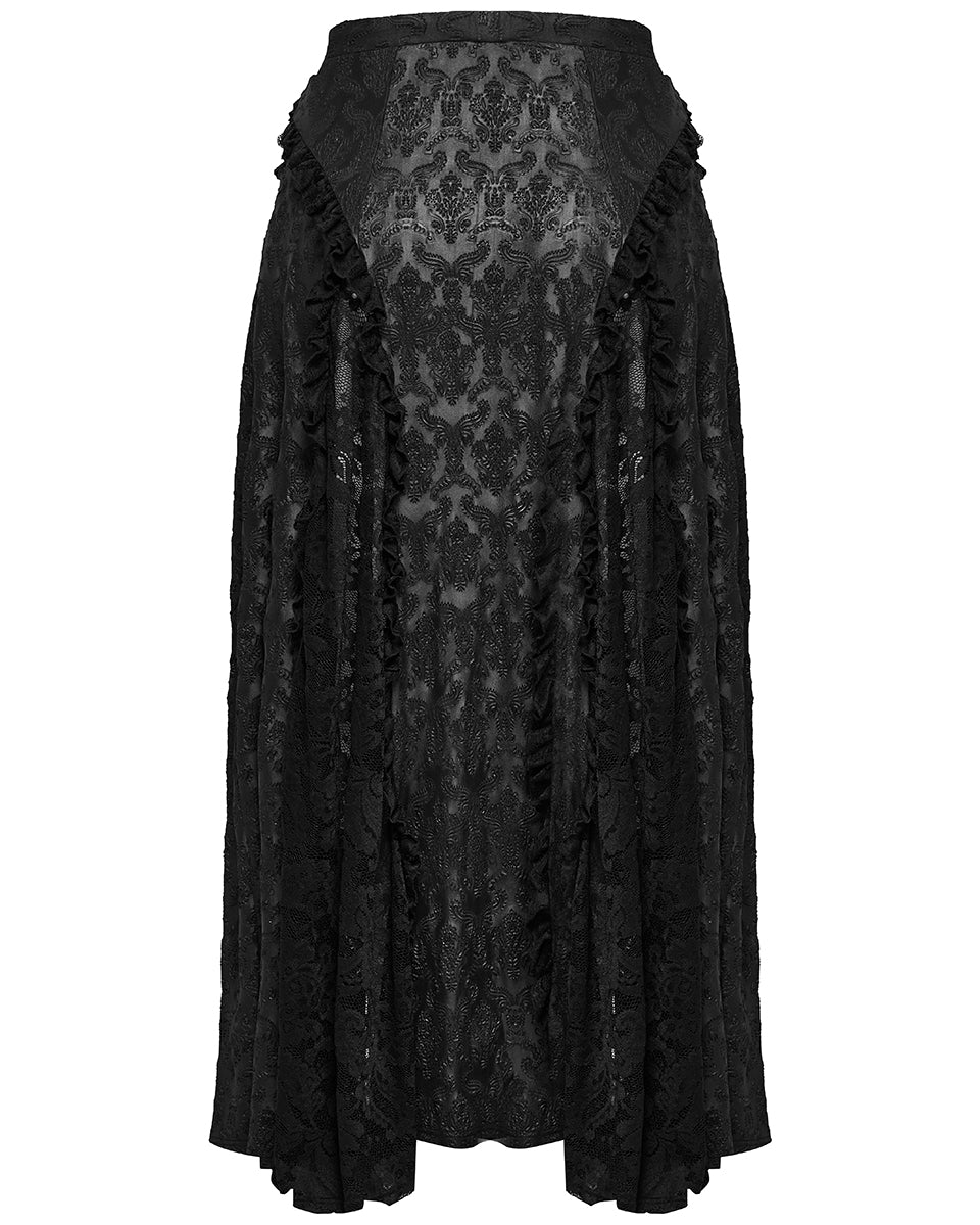 DQ-744BQF Plus Size Womens Gothic Embossed Damask & Lace Maxi Skirt