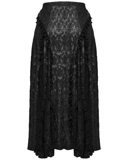 DQ-744BQF Plus Size Womens Gothic Embossed Damask & Lace Maxi Skirt