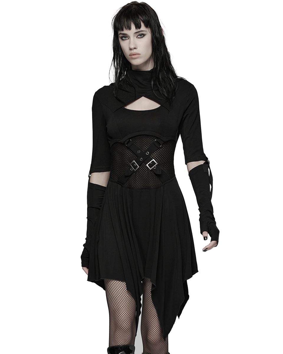 WQ-902LQF Womens Apocalyptic Gothic Hooded Mini Dress