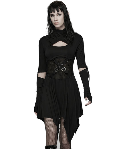 WQ-902LQF Womens Apocalyptic Gothic Hooded Mini Dress