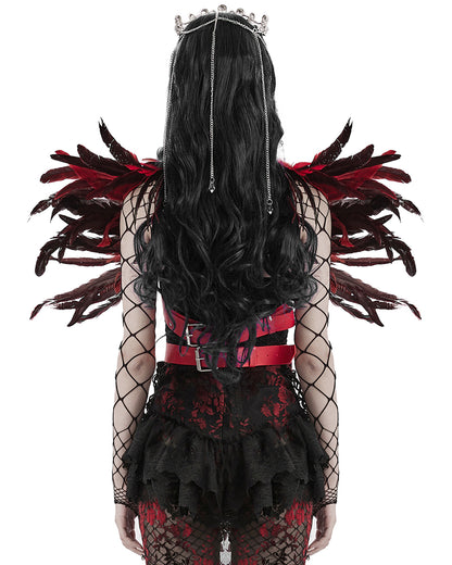 PR-WS-551DQF-BKRDF Womens Burlesque Gothic Vixen Feathered Harness - Black & Red