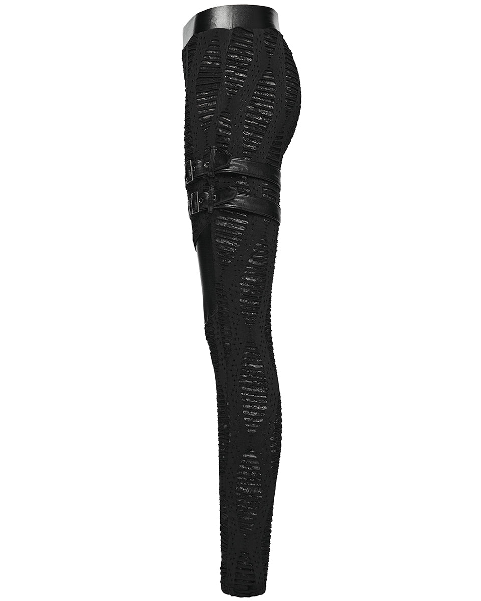 WK-743DDF Womens Apocalyptic Gothic Spliced Mesh Strapping Leggings