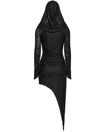 OQ-803LQF Daily Life Apocalyptic Gothic Asymmetric Broken Knit Hooded Dress