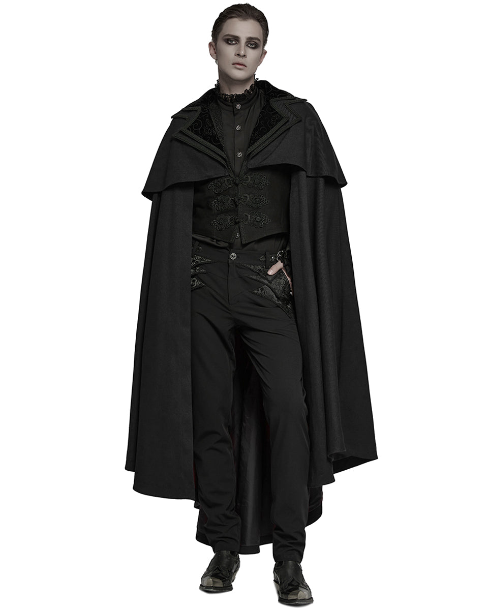 WY-1810DPM-BKM Mens Salazar Regency Gothic Vampire Cloak - Black