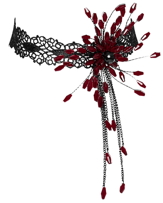 PR-DS-572LHF-BKRDF Womens Shadowflower Beaded Gothic Choker Necklace - Black & Red