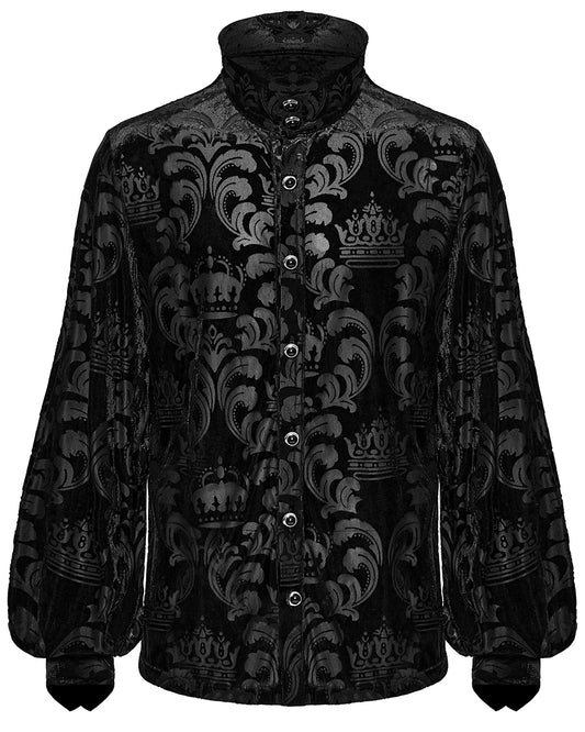 WY-1595CCM-BKM Mens Gothic Devore Velvet Royal Damask Dress Shirt