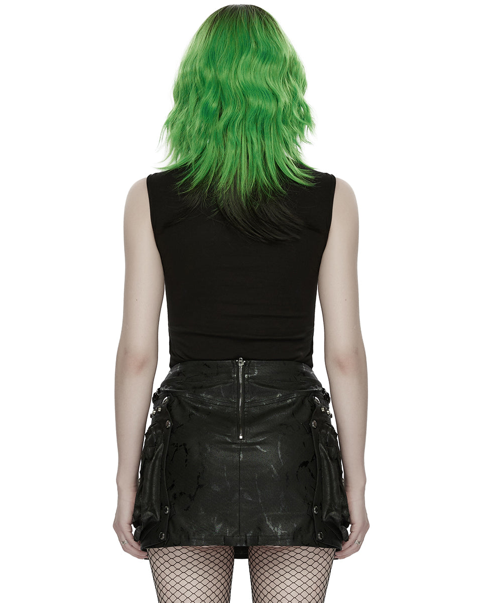 PR-WT-1077BXF-BKF Womens Apocalyptic Gothic Studded Shredded Fishnet Tank Top Vest