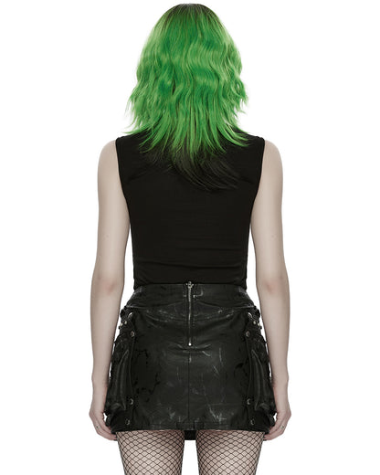 PR-WT-1077BXF-BKF Womens Apocalyptic Gothic Studded Shredded Fishnet Tank Top Vest