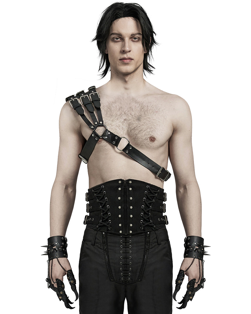 WS-636BDM-BKM Mens Apocalyptic Punk One Shoulder Strapping Harness - Faux Leather