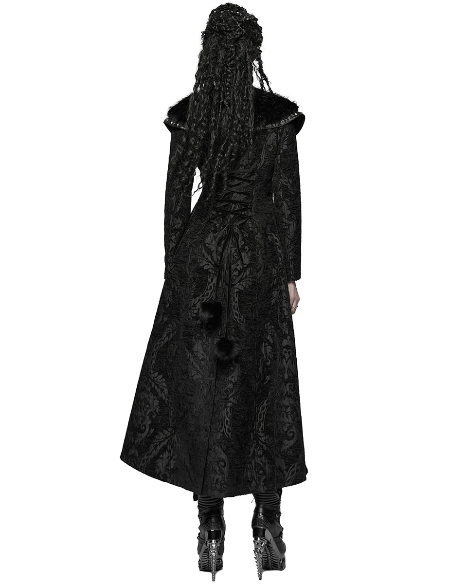 WY-1808XCF Womens Long Gothic Aristocrat Jacquard & Faux Fur Winter Coat