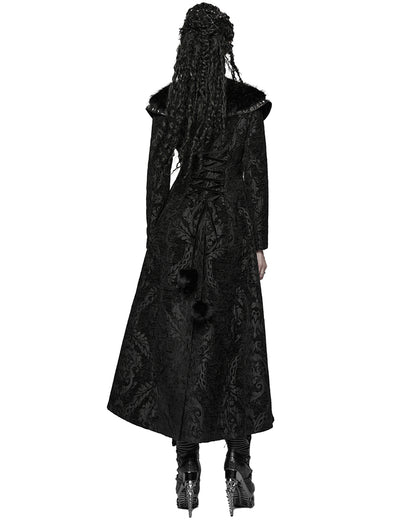 WY-1808XCF Womens Long Gothic Aristocrat Jacquard & Faux Fur Winter Coat