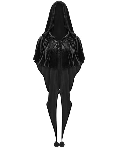 OPY-444DQF Daily Life Womens Velvet Gothic Lolita Hooded Split Tails Bolero Cape - Black