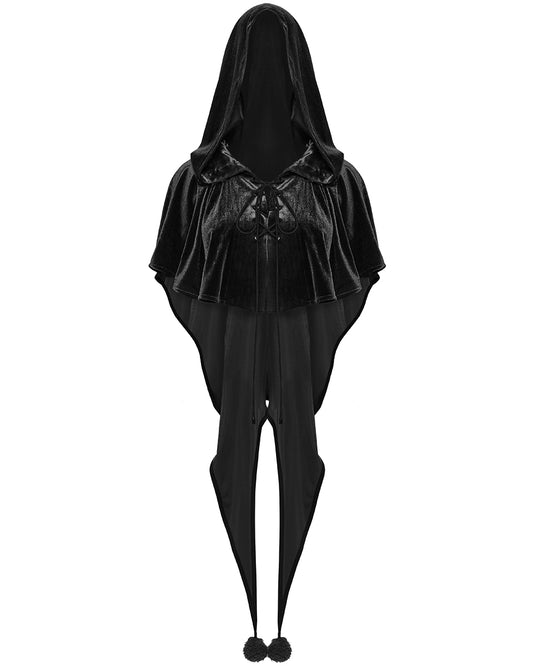 OPY-444DQF Daily Life Womens Velvet Gothic Lolita Hooded Split Tails Bolero Cape - Black
