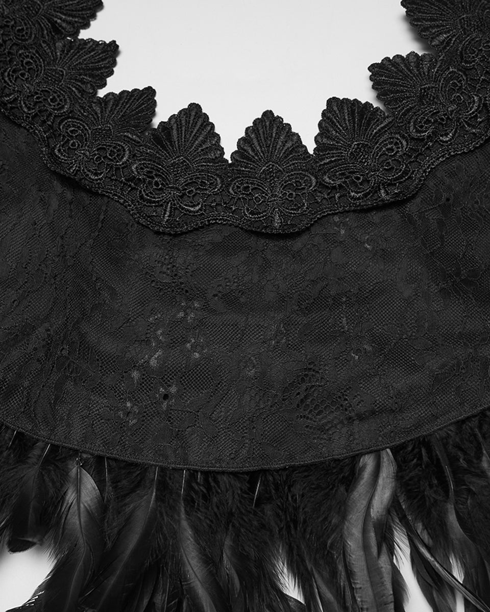 WS-807QTF Womens Gothic Burlesque Feathered Shawl Cape - Black & Red