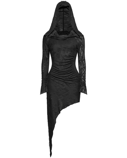 OQ-803LQF Daily Life Apocalyptic Gothic Asymmetric Broken Knit Hooded Dress