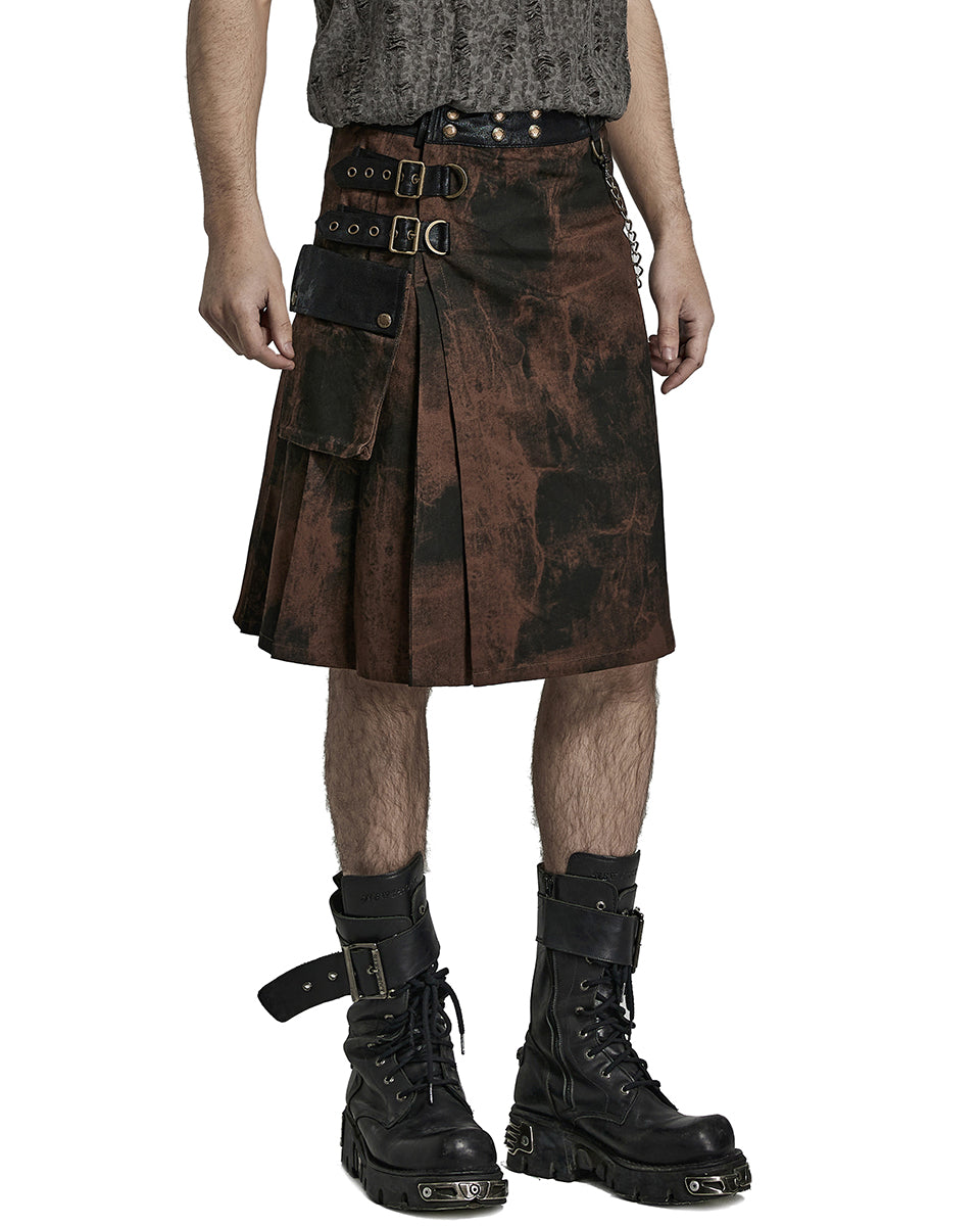 PR-Q632-BKBNM Mens Desert Outlaw Apocalyptic Steampunk Utility Kilt - Black & Brown