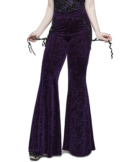 PR-DK-567DQF-VIF Gothic Embossed Baroque Flared Pants - Extended Size Range - Purple