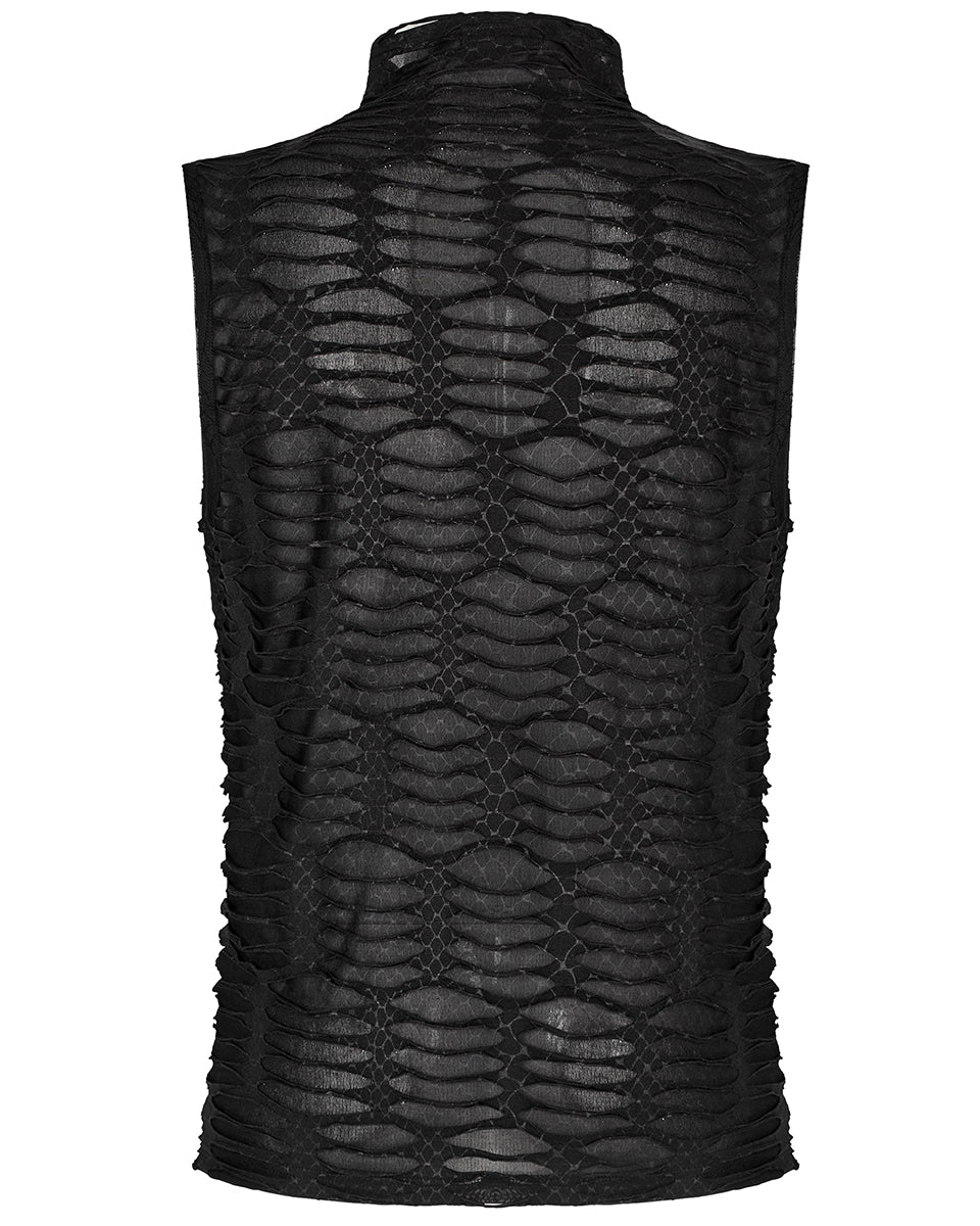 PR-T777-BKM Mens Apocalyptic Gothic Shredded Mesh Tank Top Vest