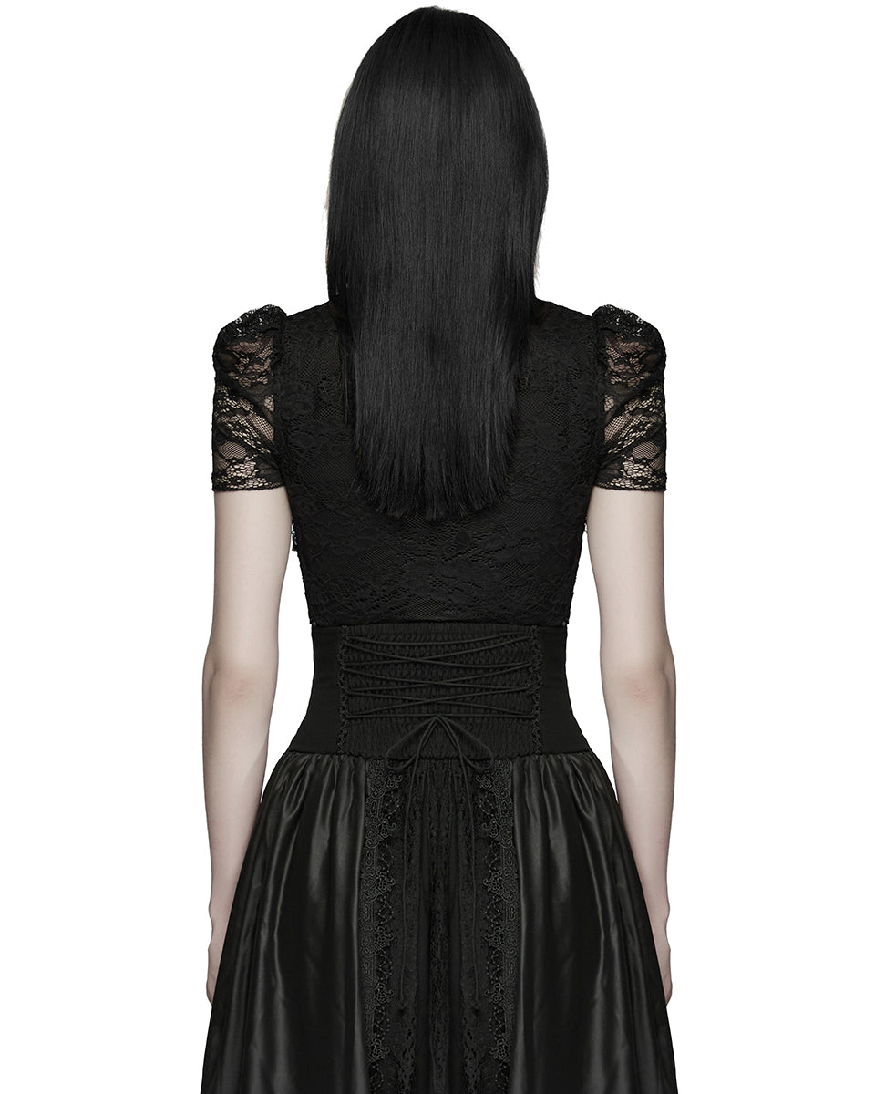 PR-OPT-989TDF-BKF Womens Elegant Gothic Lace Overlayer Applique T-Shirt Top